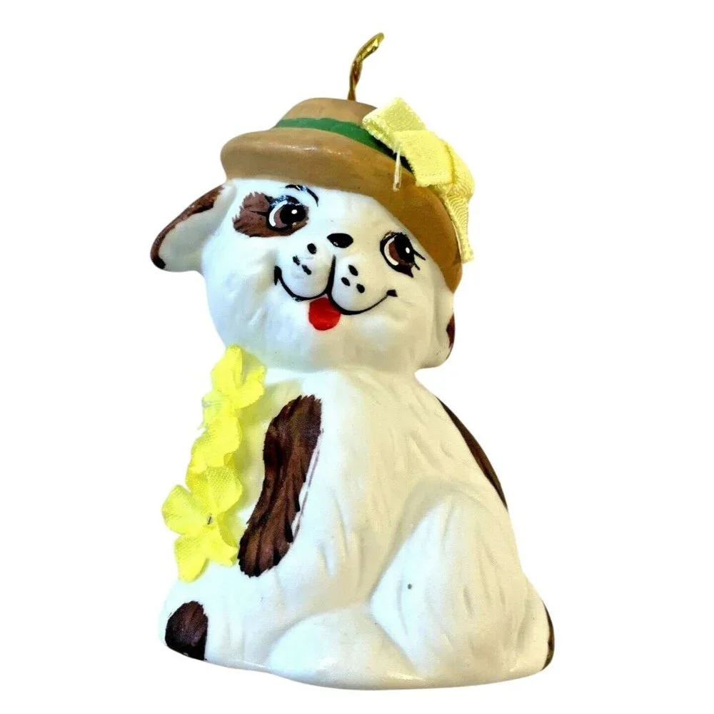 Vintage Giftco Porcelian Smiling Puppy Hanging Bell Christmas Ornament - Picture 1 of 8
